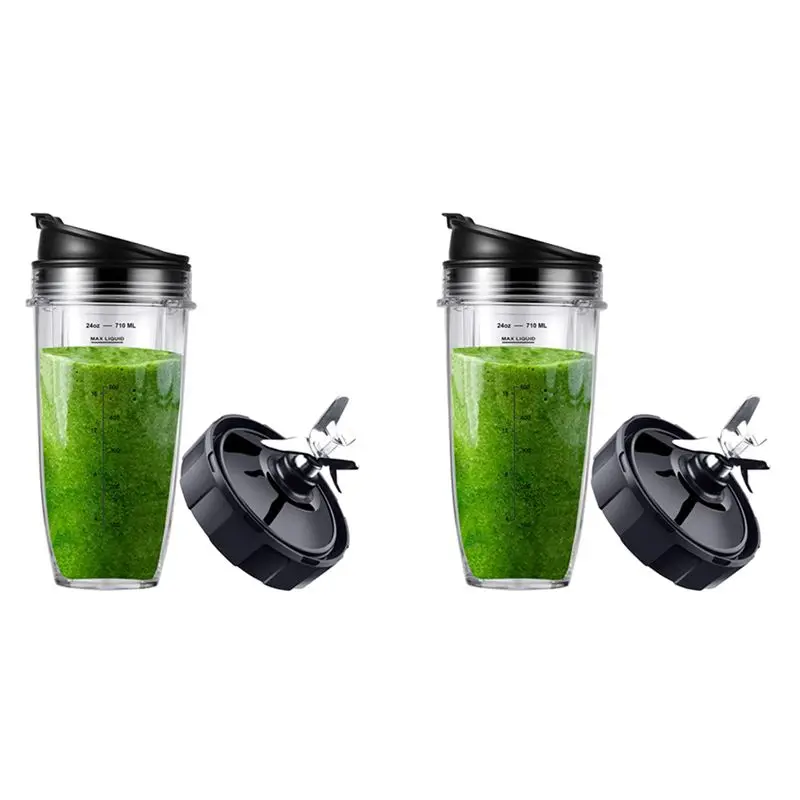 AC88-2X Replacement Parts For Ninja Blender BL450-30 BL456-30 BL480-30Ect, 24OZ Ninja Blender Cups And 7 Fins Blade