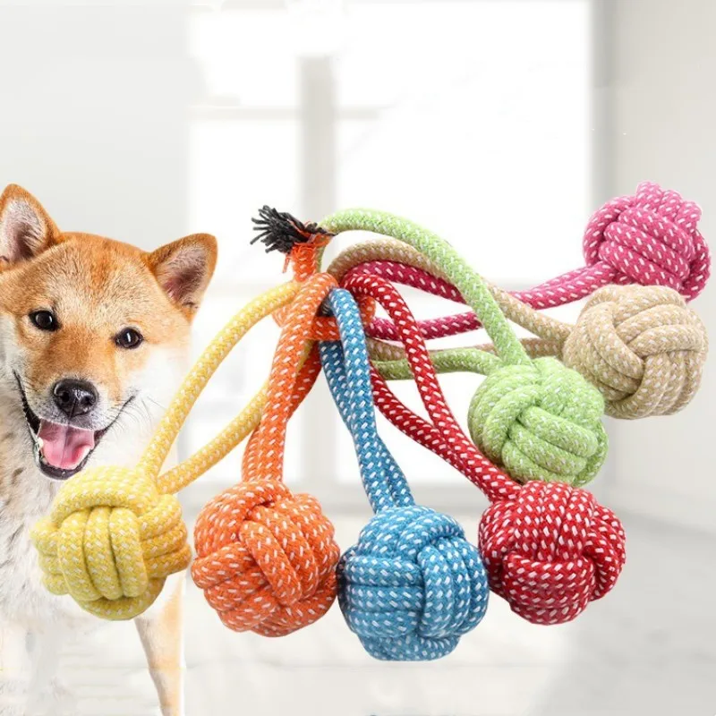 Dog Toys Cotton Rope Bite Resistant Dogs Toy Woven Ball Toys for Dog Teeth Cleaning Training Cotton Rope Interactive Dogs Toy