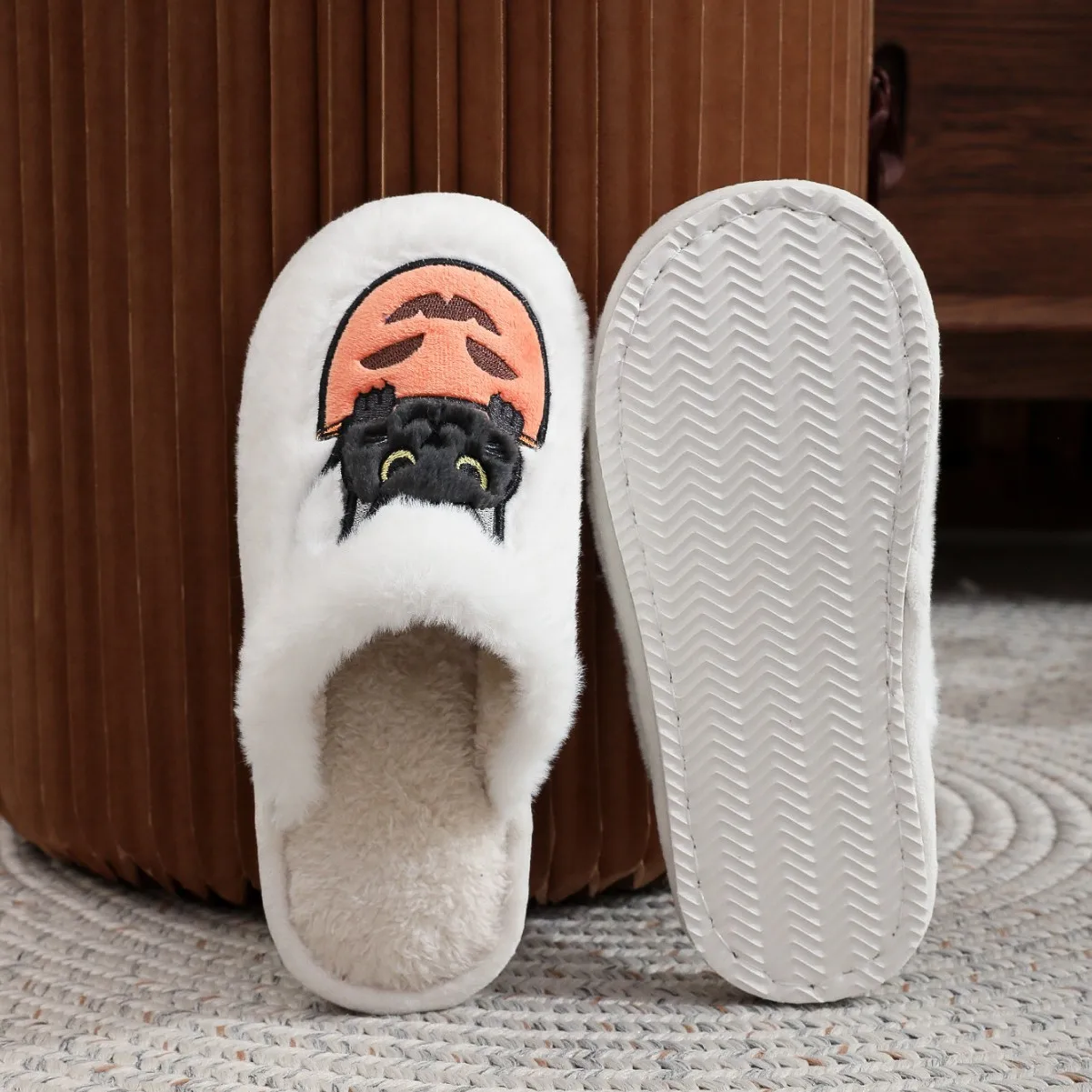 

Зимние женские домашние мягкие меховые тапочки, теплые домашние тапочки на плоской подошве для Хэллоуина, нескользящая парная обувь для спальни, Zapatos Mujer