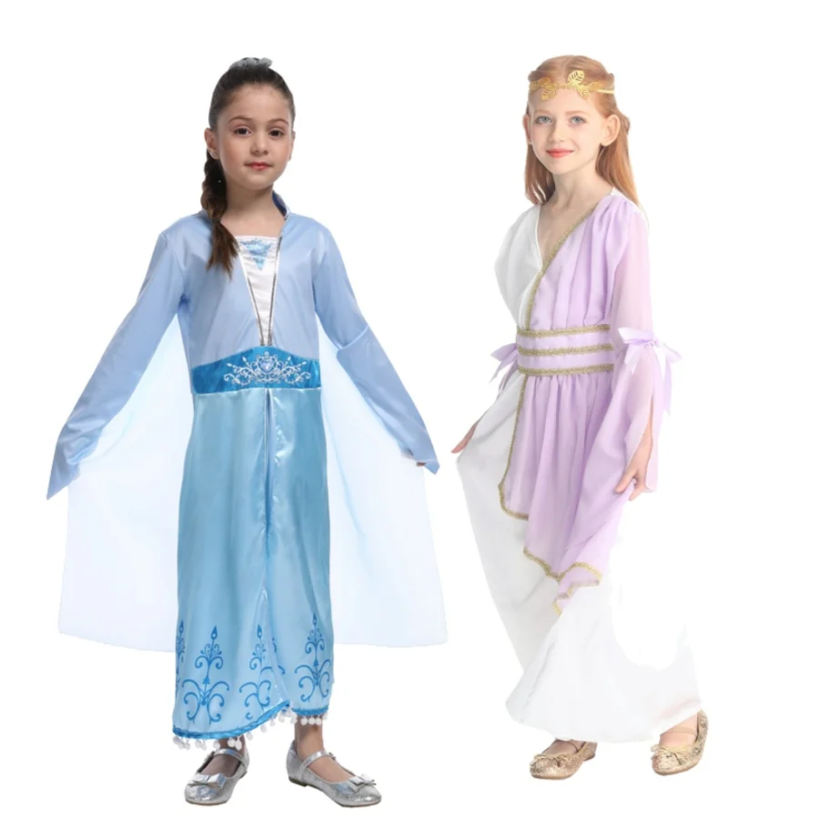 

Элегантные костюмы принцессы для детских школьных игр, маскарадных представлений, розовые и синие красивые платья принцессы