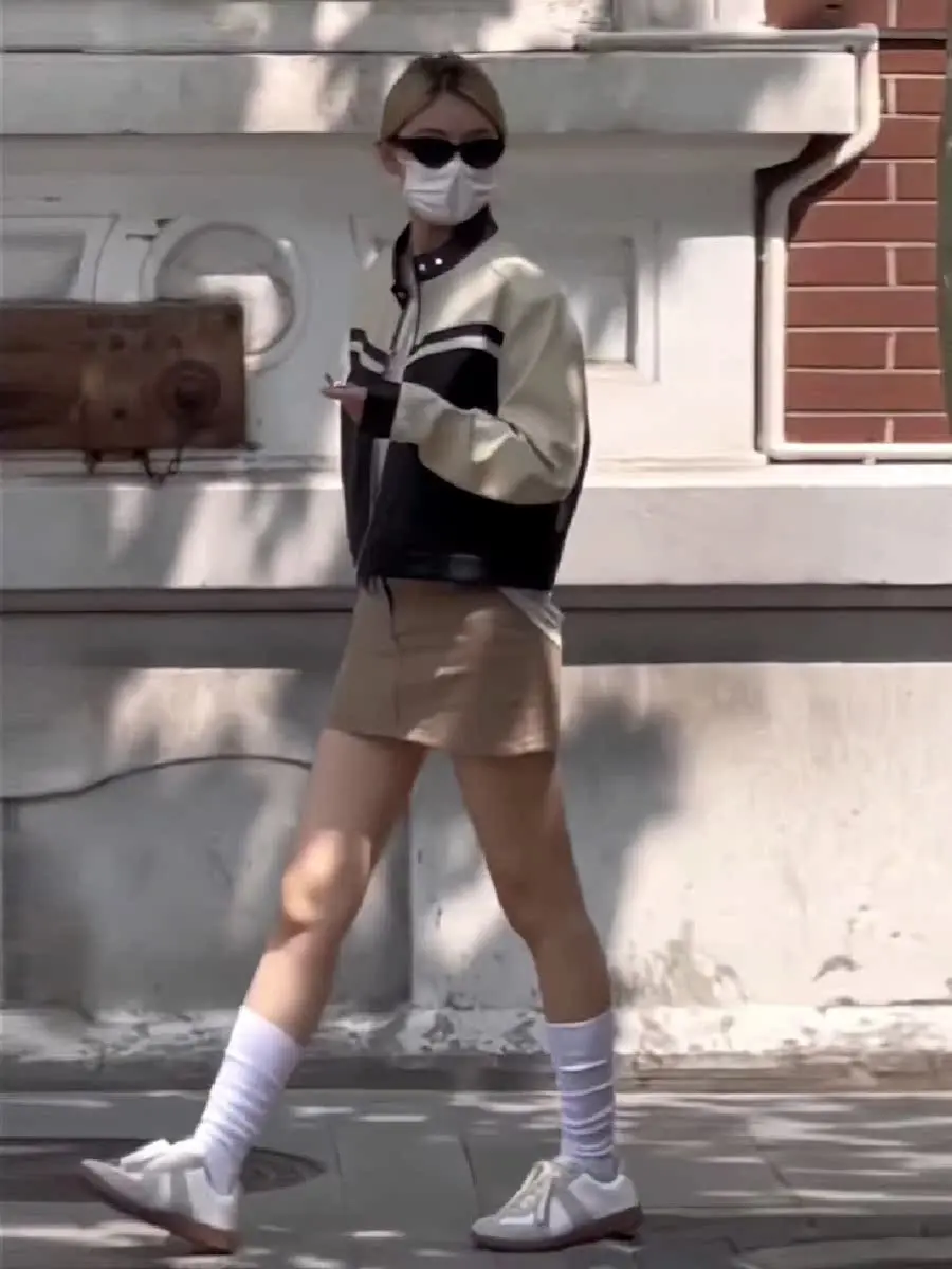 ort American Motorcycle Sle Leather Jaet Damen Frühling Herbst High Street Color Colion Sexy Girl Pilot Jaet Top