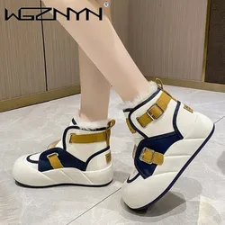 Hot sales 2024 Genuine PU Leather Women Warm Chimney Hidden Heels Platform Wedge Autumn Winter Plush Booties Warm Fashion Shoes