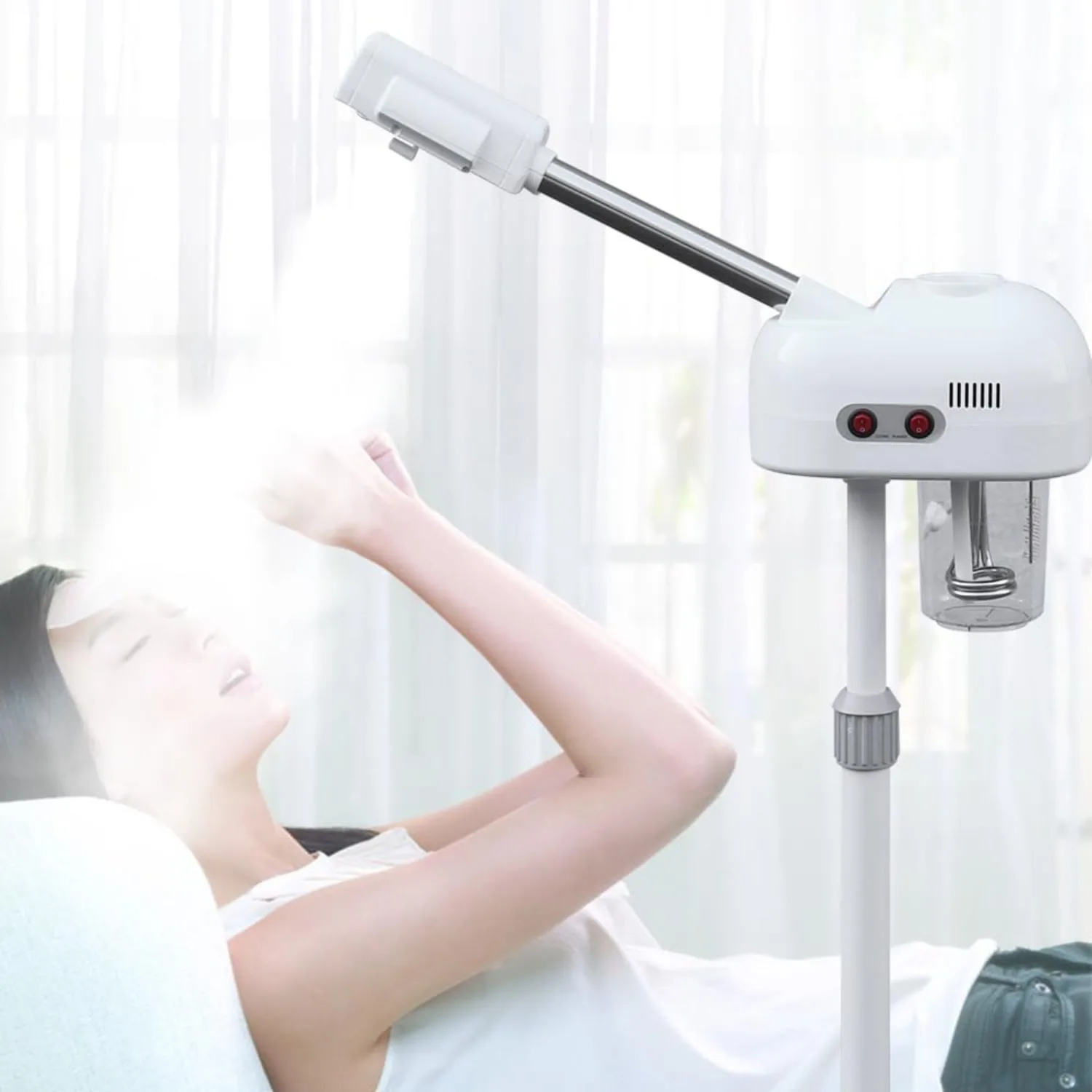 

Professional Facial Steamer, Pedicure Steamer Machine with Water Tank and Wheel, Floor Standing Skin Care Equipment for Barber S