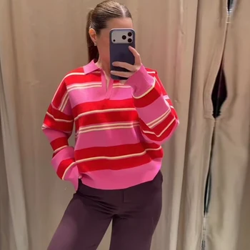 Women’s Striped Polo Neck Sweater 2
