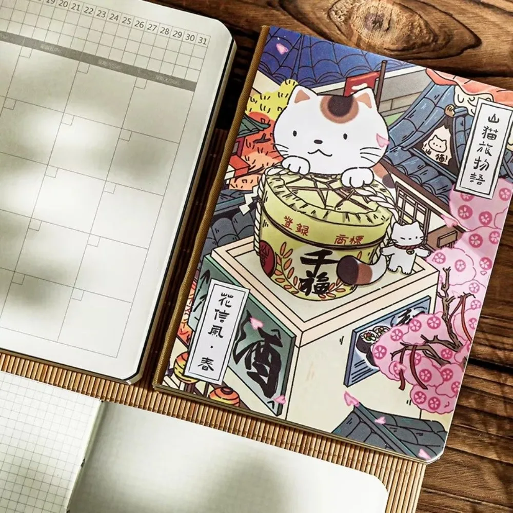 Creative Cat Themed Pocket Notebook Cartoon Illustration Note-Taking Diary Japanese Style Portable Notepad School Supplies