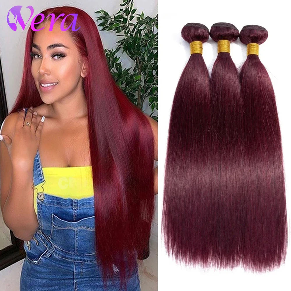 Wine Red #99J Remy Human Hair Weave 16-32 Inch Long Silky Straight Unprocessed Virgin Brazilian Hair Bundles Extension For Women