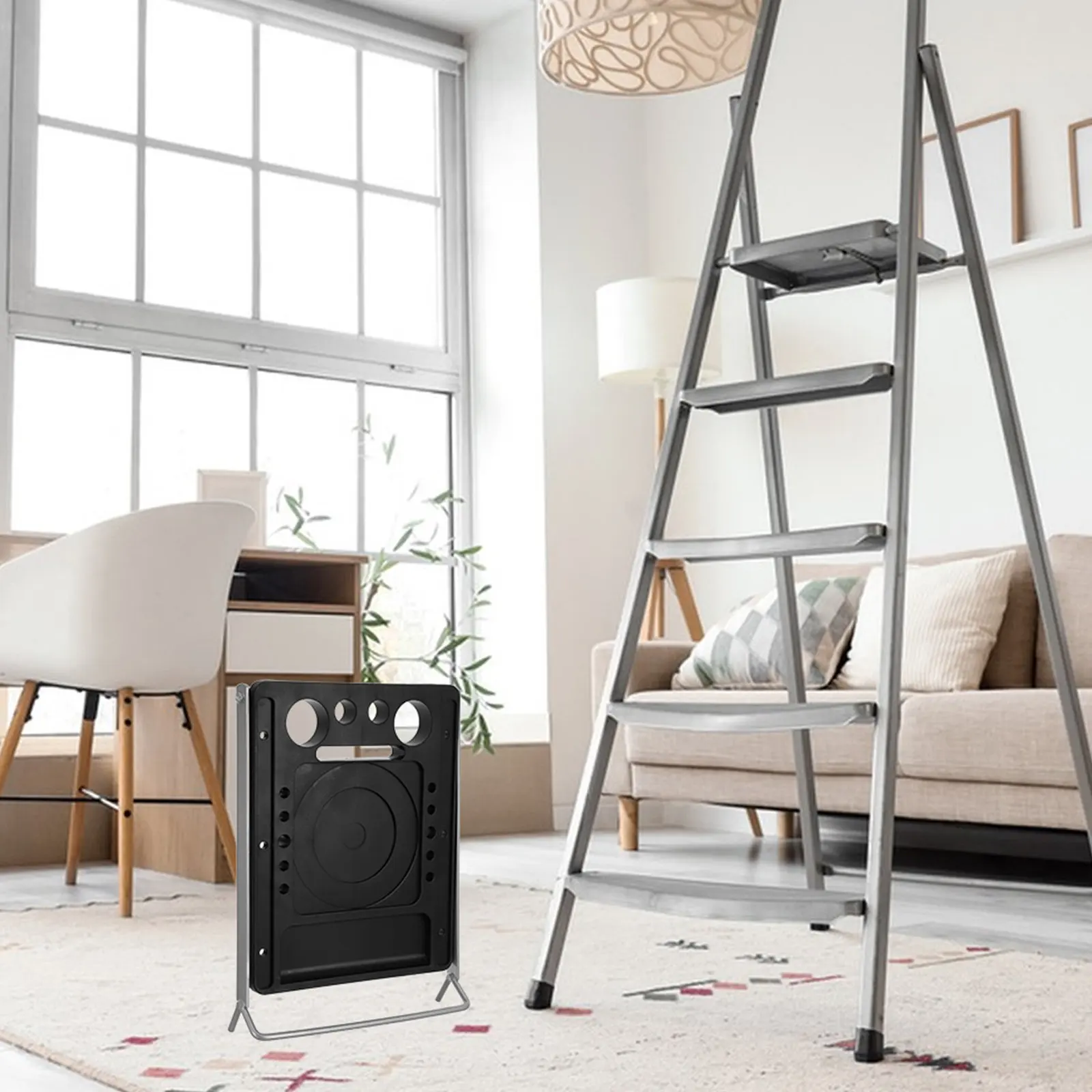 Folding Step Ladder Platform Storage Tray Anti-Slip Tool Holder 13.78x10.63 Inches Work Tray Accessory for Painters Cleaners view 5