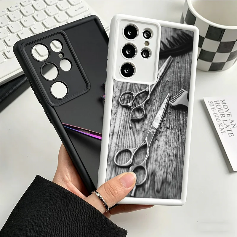 Hair Stylist Scissors Brush Phone Case For Samsung S25 Ultra S26 S23 FE S22 Galaxy S21 S20 Plus S24 FE Cover Coque Shell Protect