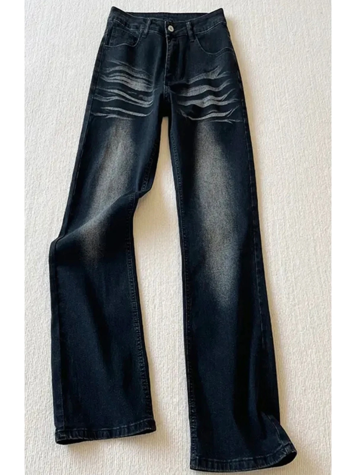 

Waed Bla Straight Leg Men's Jeans Spring Autumn Trendy High Street Micro Flared Pants American Sle Leg Lengthenin...