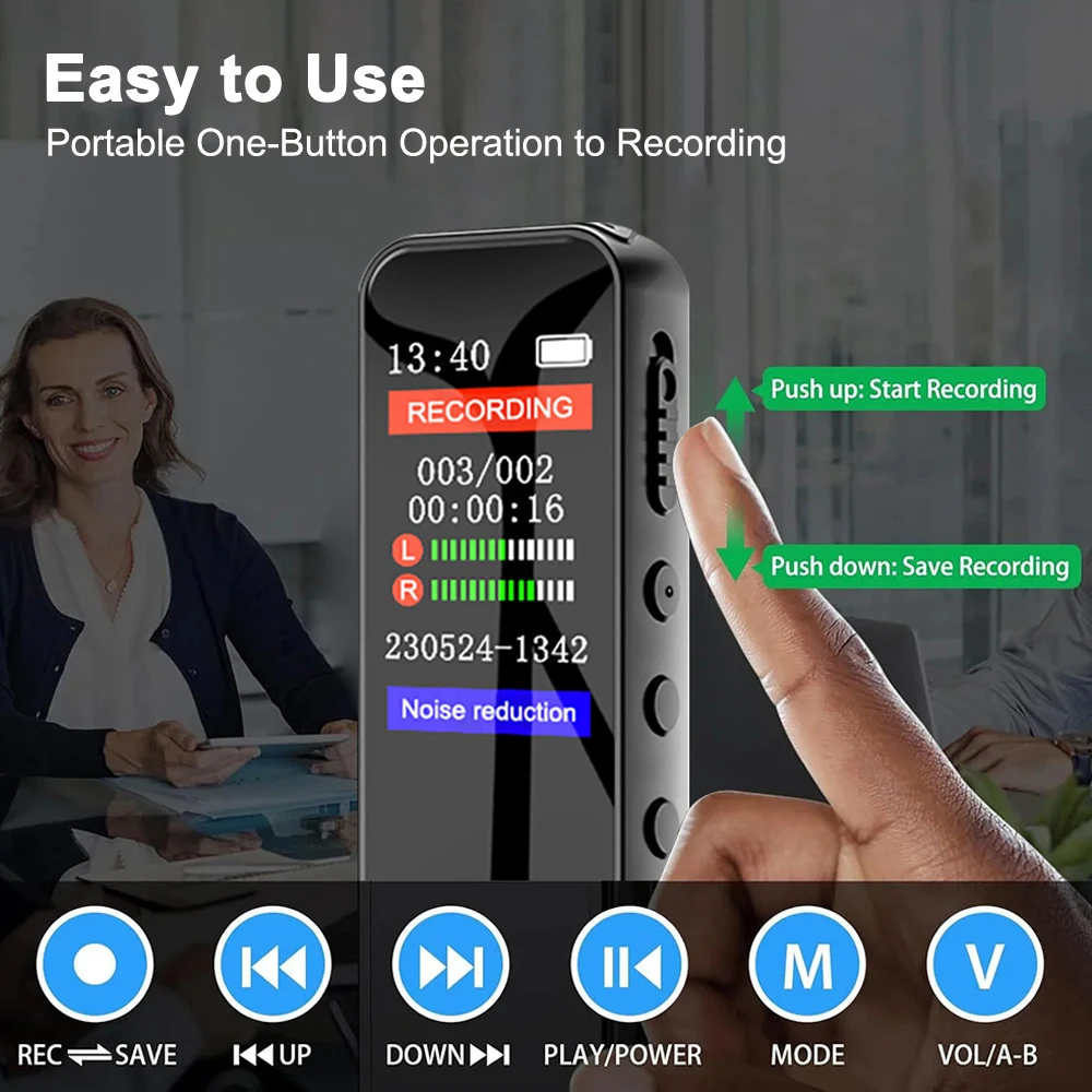 Портативный цифровой диктофон, профессиональный диктофон, MP3-плеер, шумоподавление, голосовая активация, аудиозапись для встреч