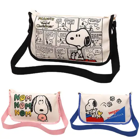 Snoopy Y2K Anime Canvas Bag Cross-Body Bag 2023 New Cartoon Snoopy Girl School Shoulder Bag Kawaii Casual Dumpling Bag Tote Bag