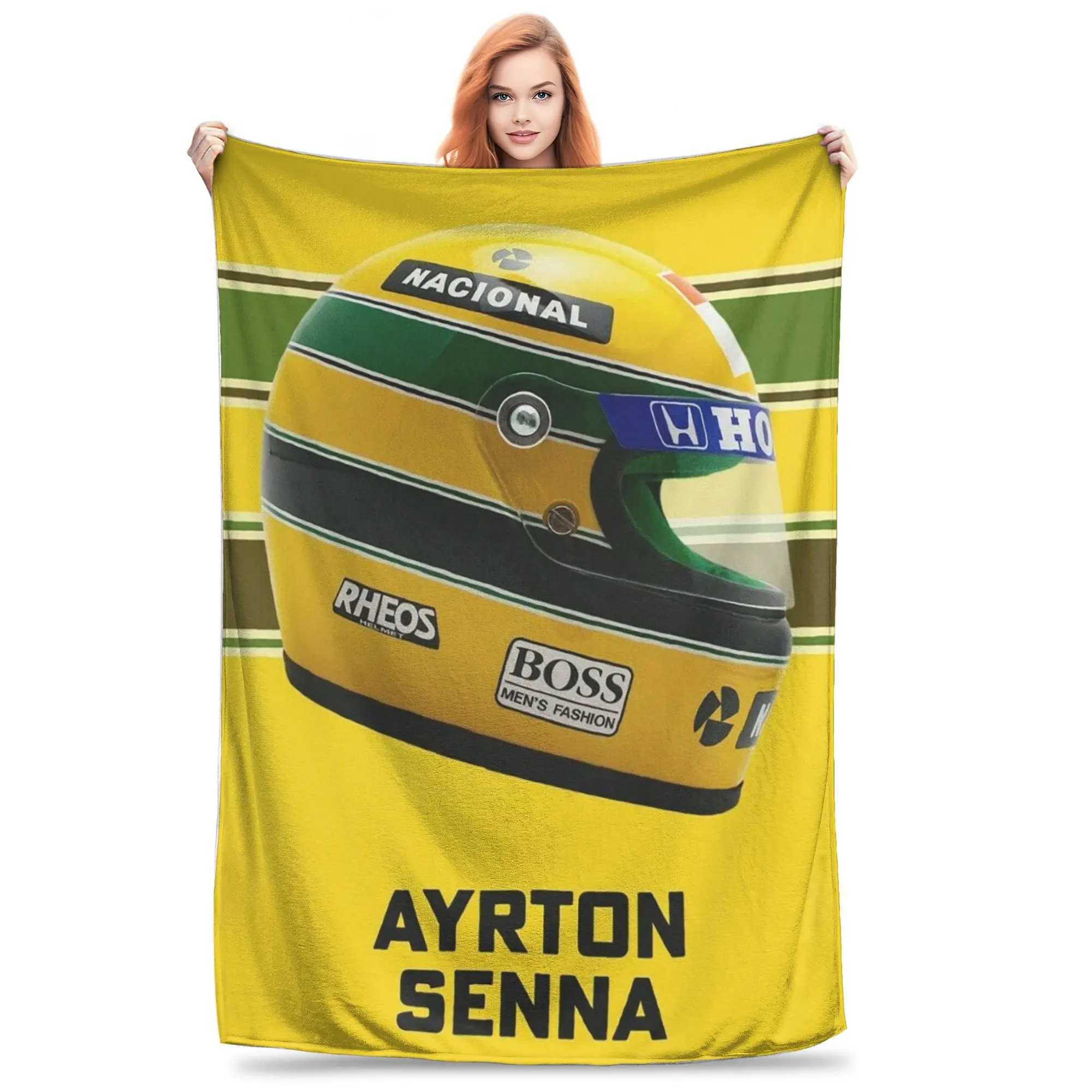 Flannel Throw Blanket Ayrton Senna 1991 Helmet Racing Warm Plush Blankets Soft Bedding for Bed Living room Home Travel Couch