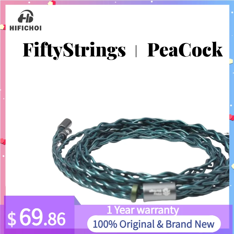 

FiftyStrings PeaCock Headphone Upgrade Cable 22awg Wanlong Taiwan Upofc Oxygen-free Copper 0.78/mmcx Braid Coaxial Shielding