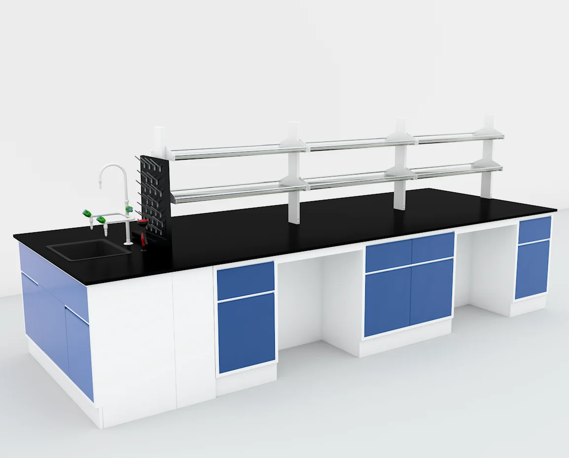 LB-FM-06 مقعد مختبر مثبت على الأرض مع أرفف كاشف/صنبور مياه/صنبور/خزانة حائط #3