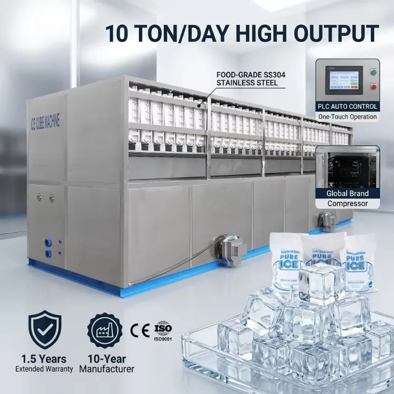 Industrial 5 Ton 10 Ton Cube Ice Machine Automatic Ice Cube Making Machine  Compressor for Cold Drinks Hotel