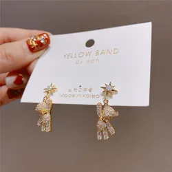 Fashion Crystal Zircon Stud Earrings Woman Simple Cute Star Bear Statement Earring Jewelry Gift  Korean
