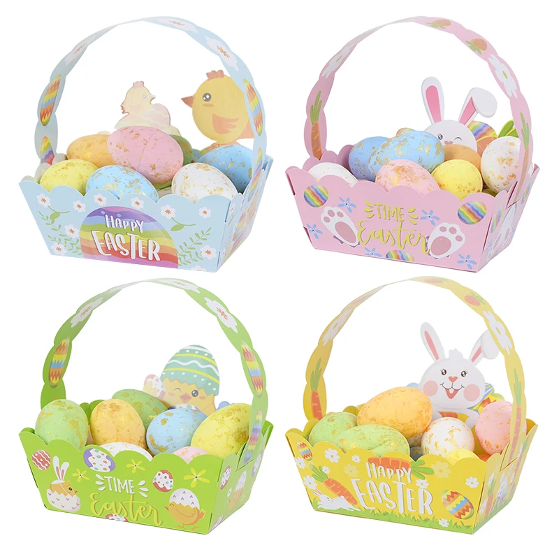 4pc Easter Egg Basket Paper Gift Box Kids Favors Cute Rabbit Chicken Candy Gift Box Storage Basket Happy Easter Party Decoration