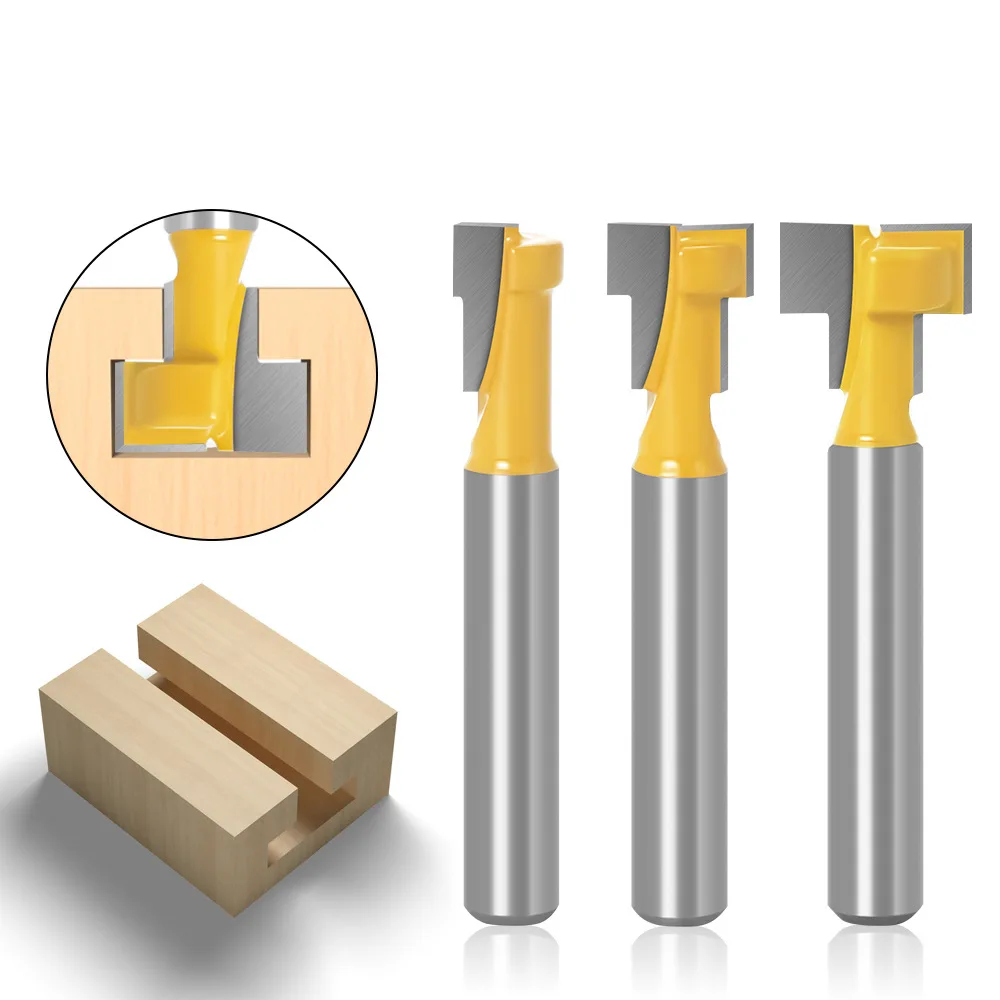 

3PC 1/4" 6MM 8MM Shank Milling Cutter Wood Carving T-Slot Cutter Router Bit Set Hex Bolt Key Hole Bits T Slotting Milling Cutter
