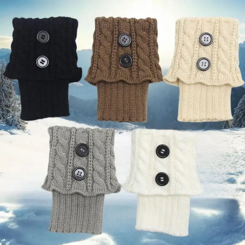 1 Pairs الخريف الشتاء المرأة قصيرة المعين الوجه 2 زر جهاز تدفئة القدمين محبوك جوارب قماشية موضة واقي أحذية بلاستيك تدفئة الساق