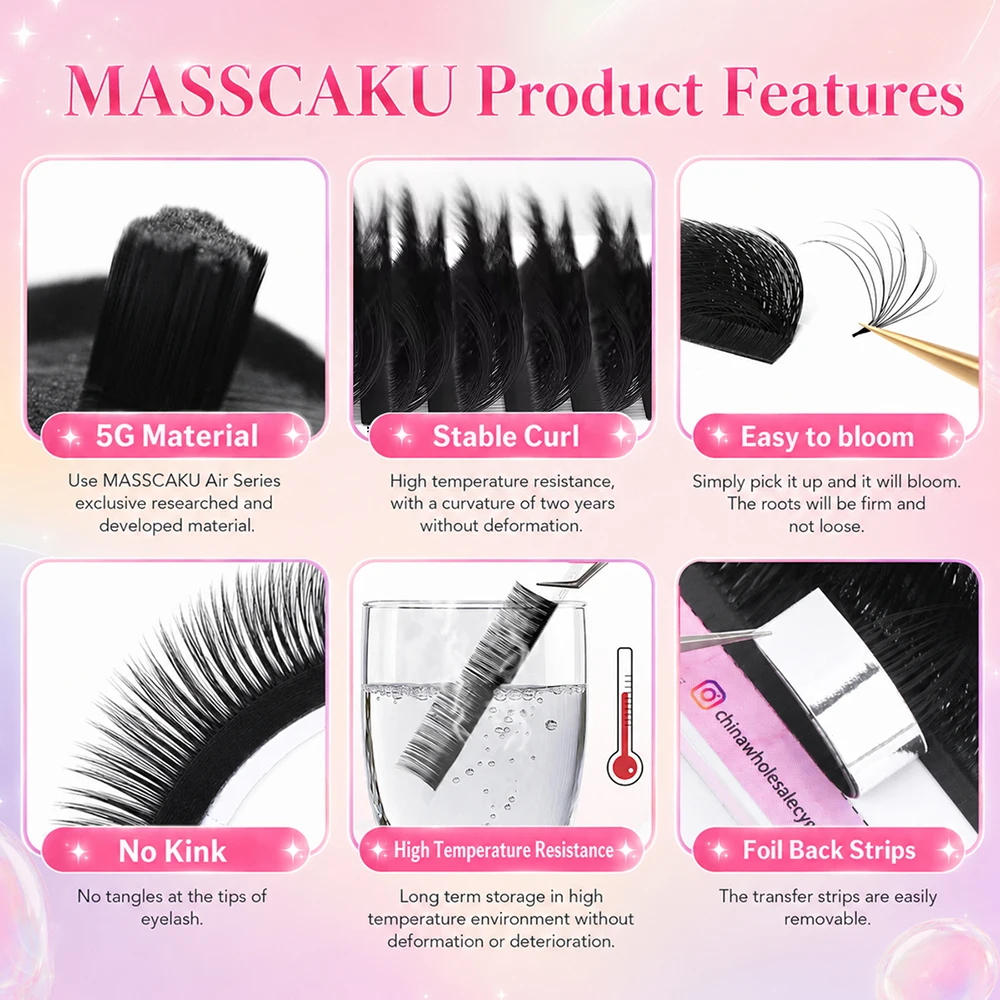 MASSCAKU LB LC LD Curl Layered Camellia Wimpern Vorgefertigte Volumenfächer Wispy Fluffy Wimpernverlängerungen 0,07mm Gemischt 8-15mm – Detail 5