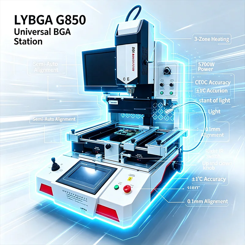 LYBGA G850 Semi‑Auto Optical Align BGA Rework Station Industrial Soldering Machine For Laptop Game Console Mobile PCB IC Repair