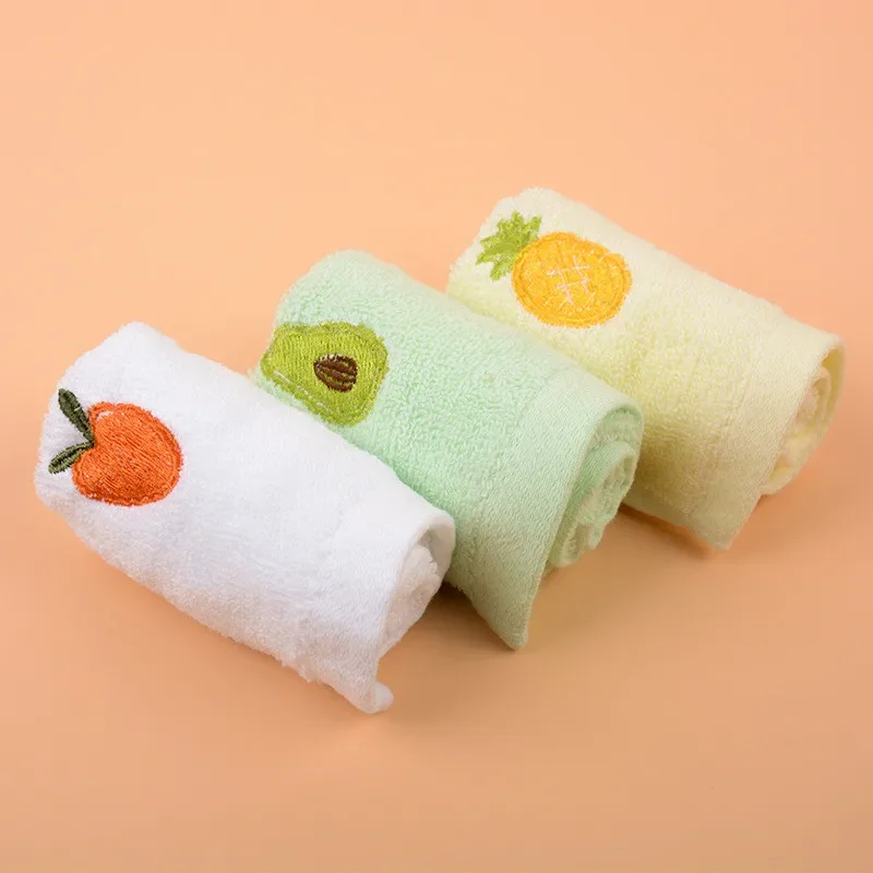 

1Pc 25x25cm Cartoon Fruit Embroidery Solid Color Cotton Soft Absorbent Children Kids Square Small Face Towel