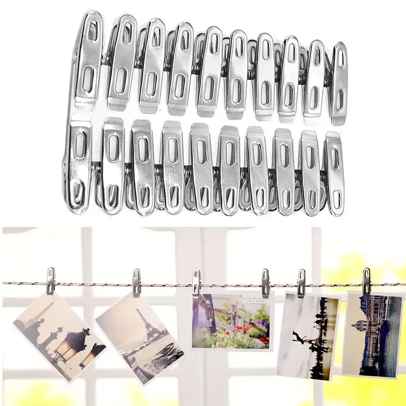 20pcs Stainless Steel Clothespins, Binder Clips, Heavy Duty Clothes Pins, Metal Clip Set, Metal Clothes Clips For Clothes Sock F