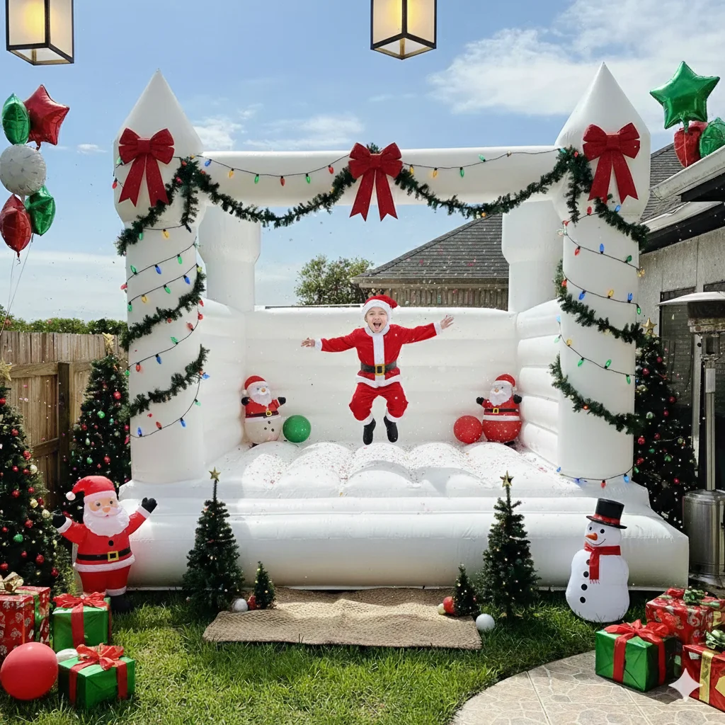 บ้านลมพีวีซีสีขาวขนาด 13 ฟุต พร้อมเครื่องเป่าลม สำหรับเด็ก/งานวันเกิด/ฮาโลวีน/งานคริสต์มาส