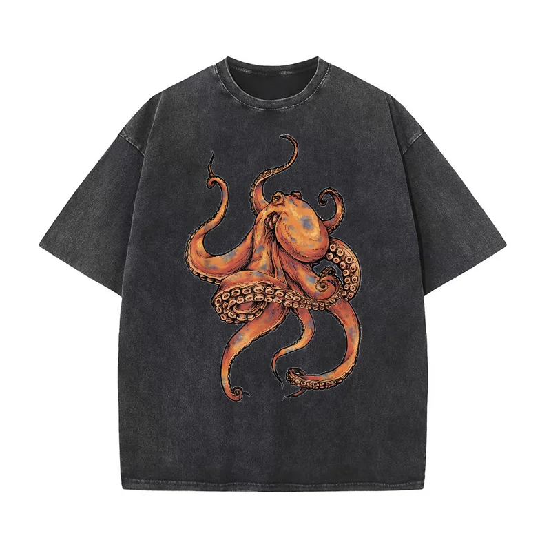 

Octopus Tshirt for Men Women Hip Hop Guys Pure Cotton T-shirt For Man Oversized Art Graphic Clothing Printed T Shirts