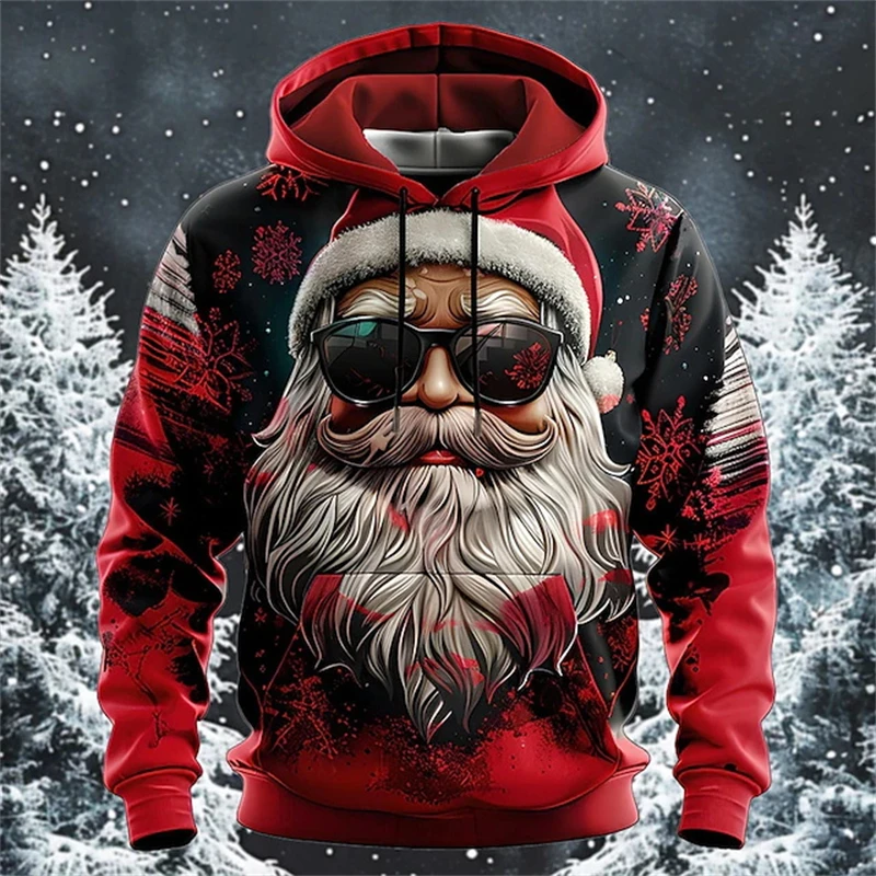 Christmas Hoodies Men Cool Santa Claus Graphic 3d Print Sweatshirt  Men Fall Winter Party Holiday Pullover Plus Size Streetwear