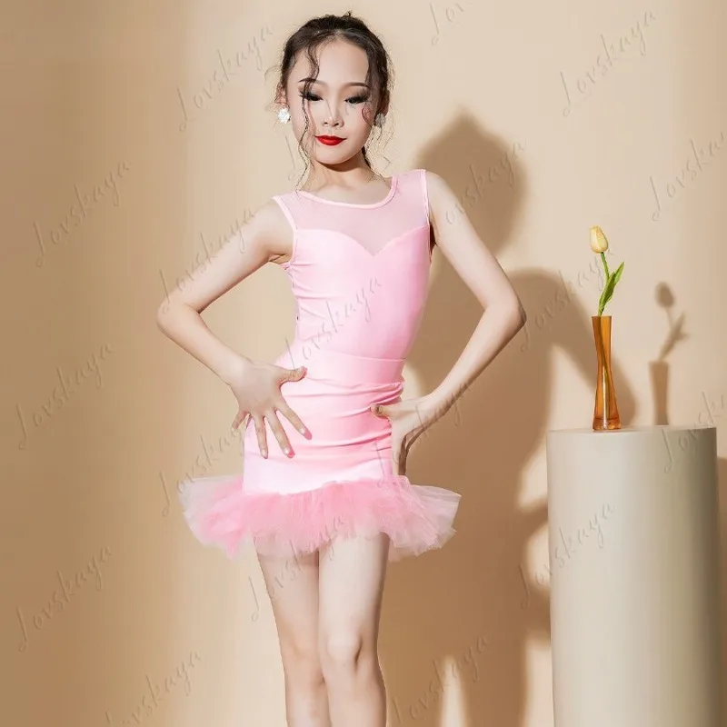 ชุดเต้นรำละตินสำหรับเด็ก - ชุดฝึกซ้อมการแสดงสำหรับผู้หญิง - ผ้าตาข่ายสไตล์ใหม่พร้อมลูกไม้ - ชุดมืออาชีพสำหรับฤดูร้อน