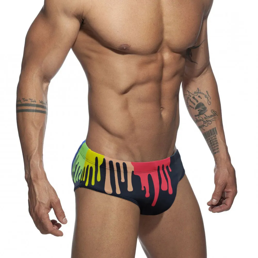 Men's Swim Briefs Trendy Stitching Color Low-waist Sexy Drawstring Surfboard Swimwear Pad Push-up Swimming Diving Training