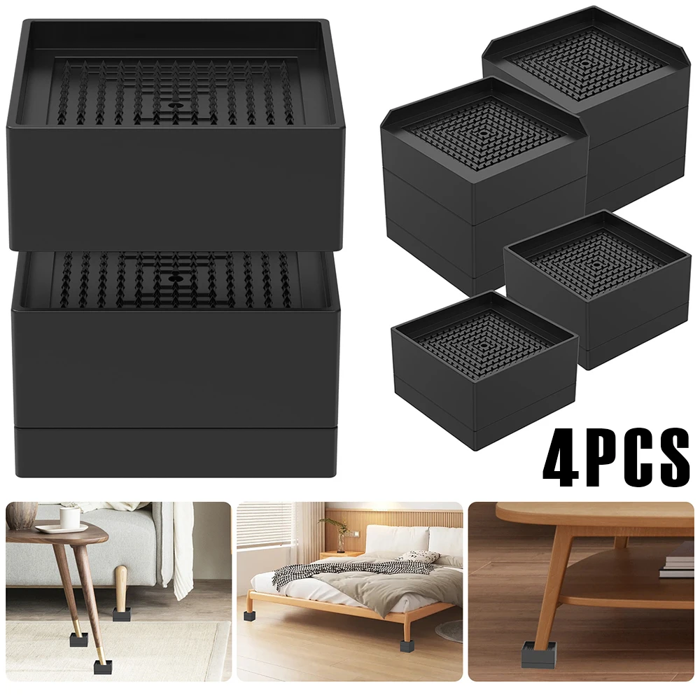 4Pcs Stackable Bed Riser Plastic Non Slip Furniture Riser Multifunctional Adjustable Bed Support Riser for Couch Desk Sofa Table