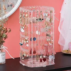 360 Degree Rotating Jewelry Storage Box Earring Display Stand Plastic Earring Organizer Holder Showcase Jewelry Makeup Case
