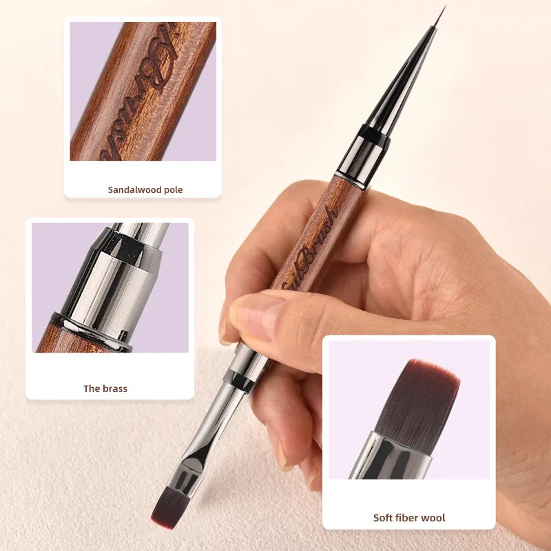 1/3 SZT. Dwustronny pędzel do paznokci z drewnem sandałowym, pędzel do zdobień, pędzel do malowania, pędzel do żelu, pędzel do kryształków, manicure