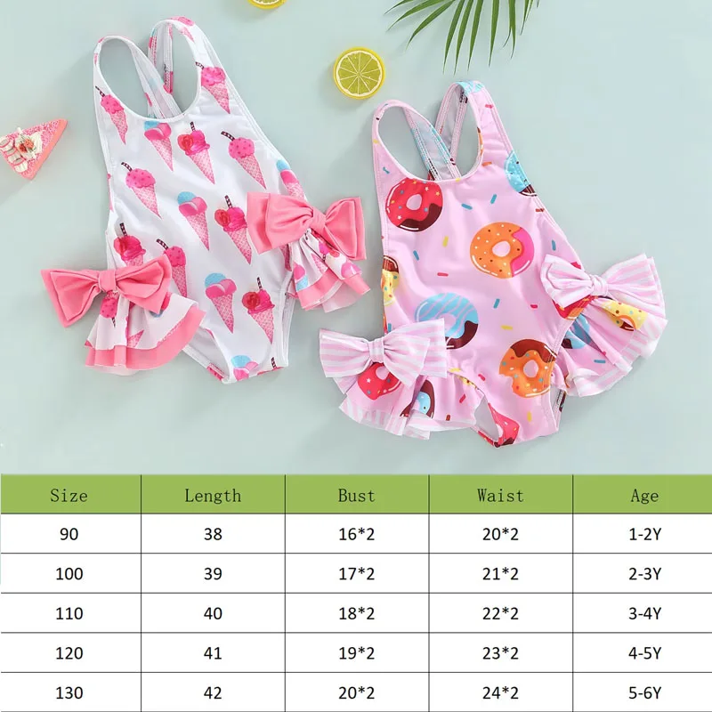 Toddler Baby Girls Swimsuit Princess Bowknot Sleeveless Ruffles Doughnut/Ice Cream Ruffles Fish Scale Print Swimwear 1-6Y