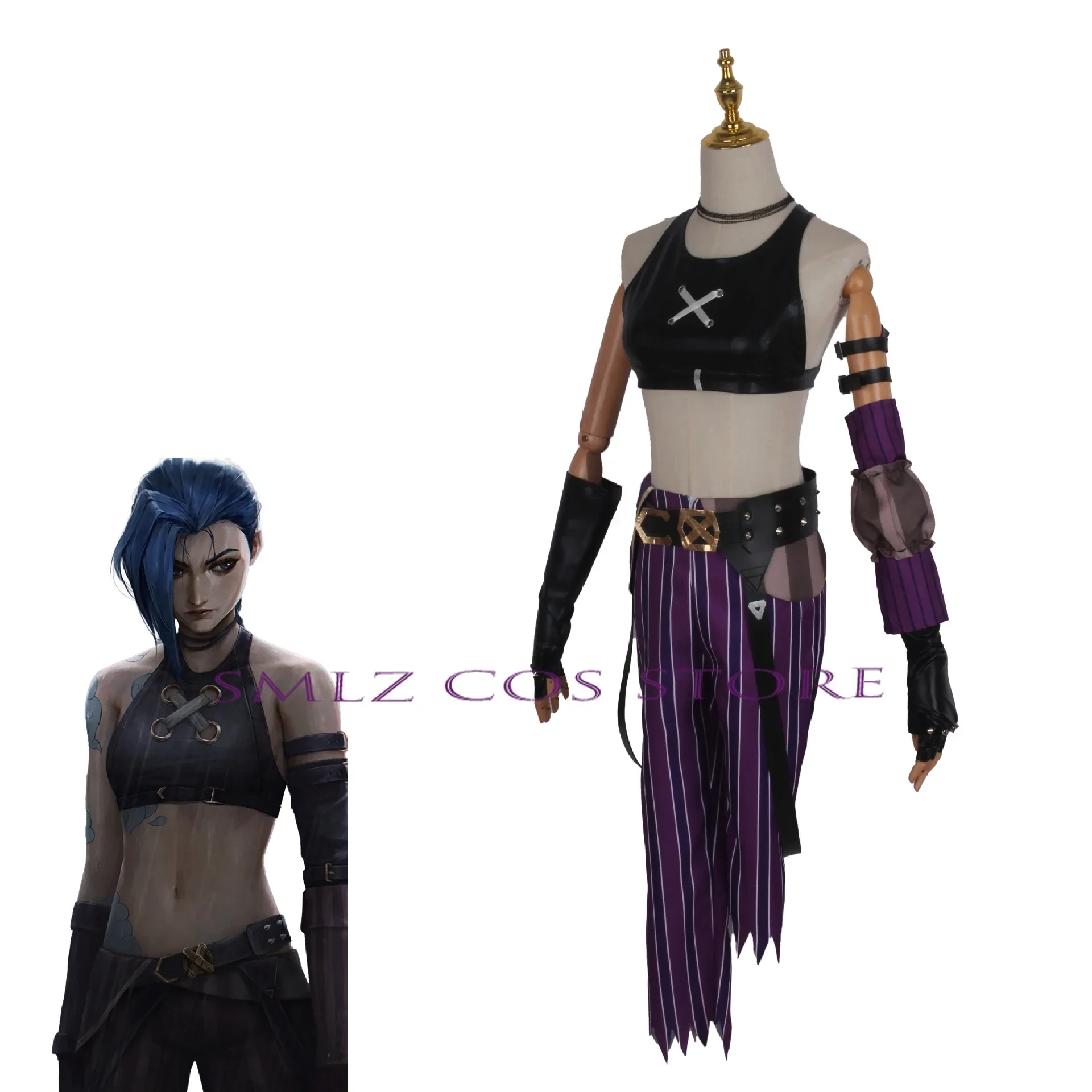 Spiel LOL Arcane Cosplay Jinx Cosplay Anime Kostüm Crit Loli Lose Sexy Uniform Perücke Set Karneval Party Outfit für Frauen Mädchen