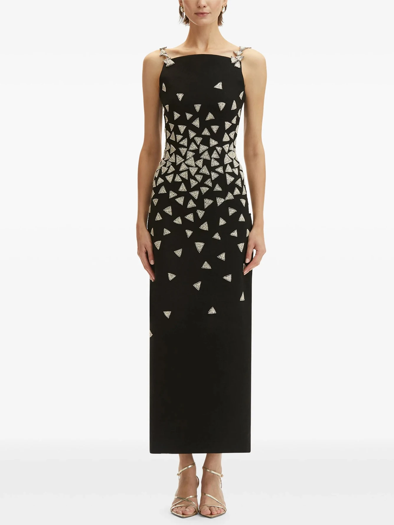 

High Quality Women'S Black Sexy Spaghetti Strap Sleeveless Heavy Industry Shiny Diamond Bandage Long Dress Celebrity Party Dress