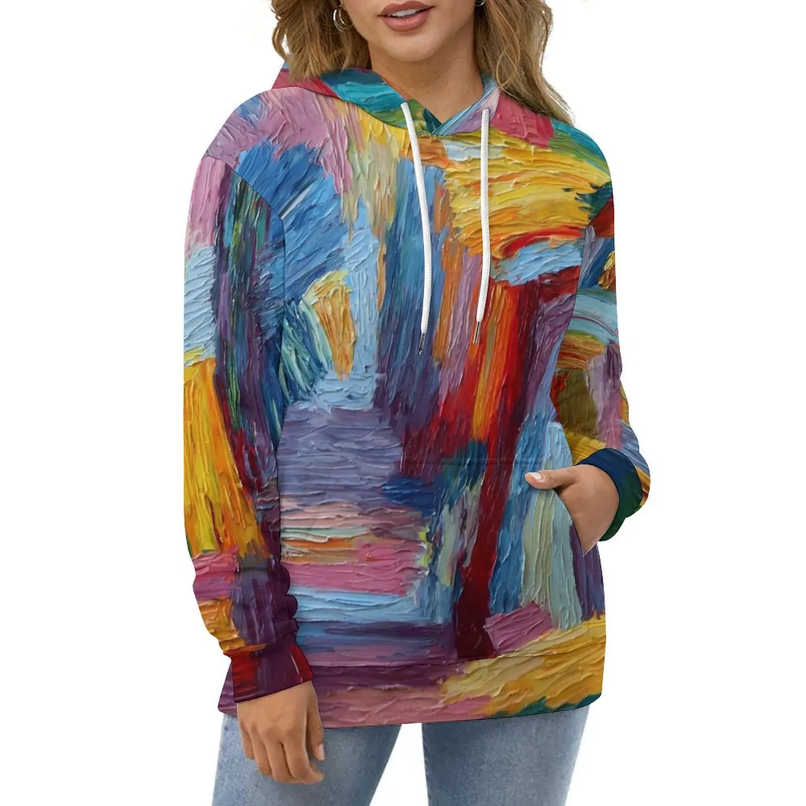 

Paint Brush Hoodies Long Sleeve Colorful Print Retro Casual Hoodie Winter Harajuku Oversized Graphic Loose Sweatshirts