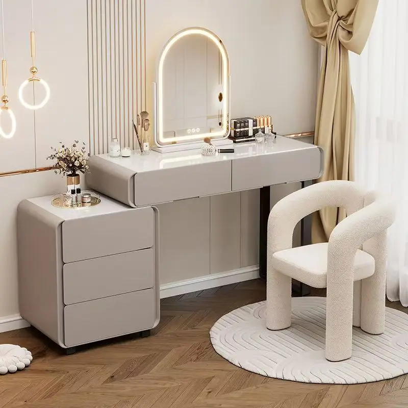 مرآة ماكياج حديثة الغرور الجدول الملحقات مكتب كرسي فاخر الكمبيوتر خلع الملابس غرفة نوم الصدر طاولة ماكياج متكاملة #4