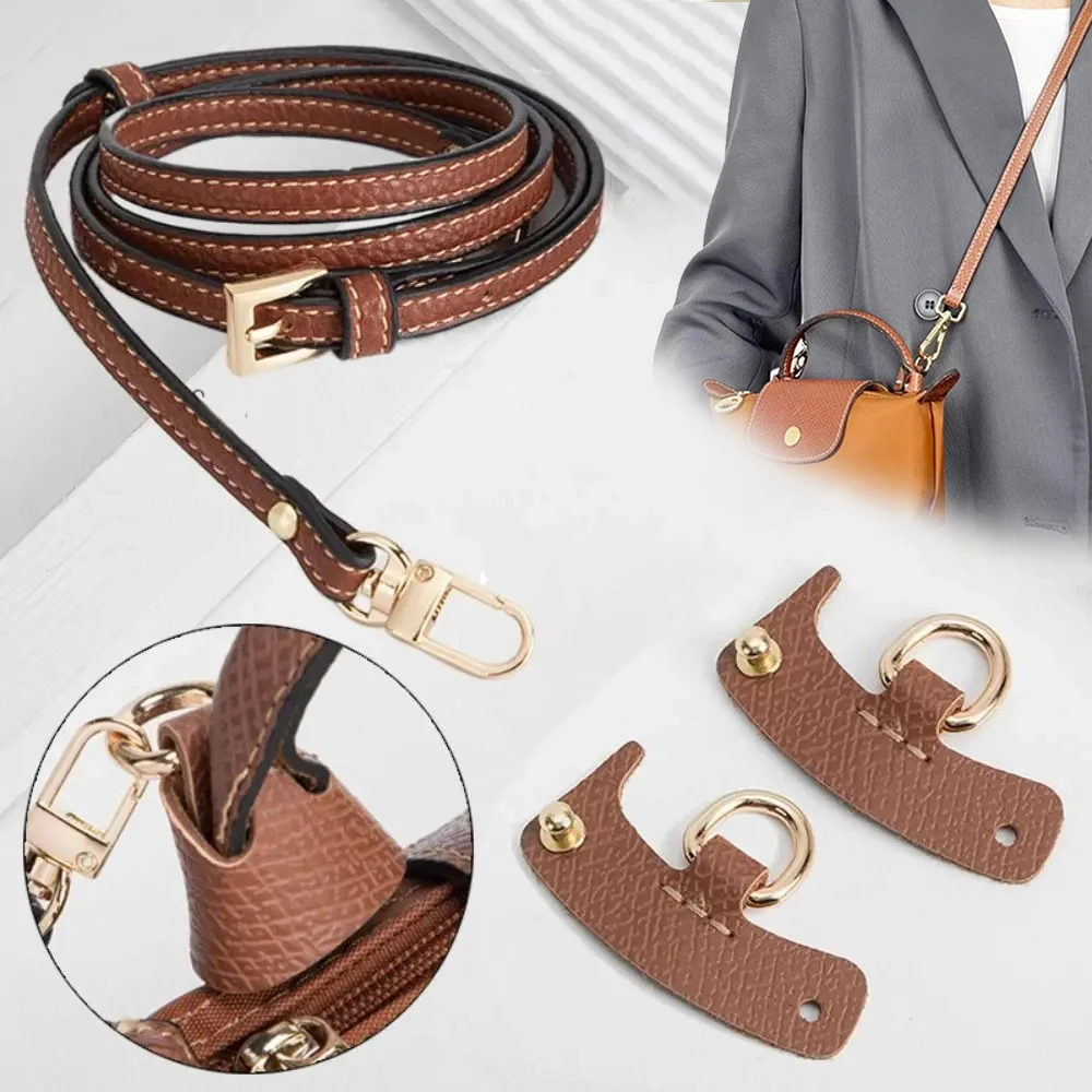 1 Set Bag Strap For Longchamp Mini Punch-free Genuine Leather Shoulder Strap Set Transformation Crossbody Strap Bag Accessories