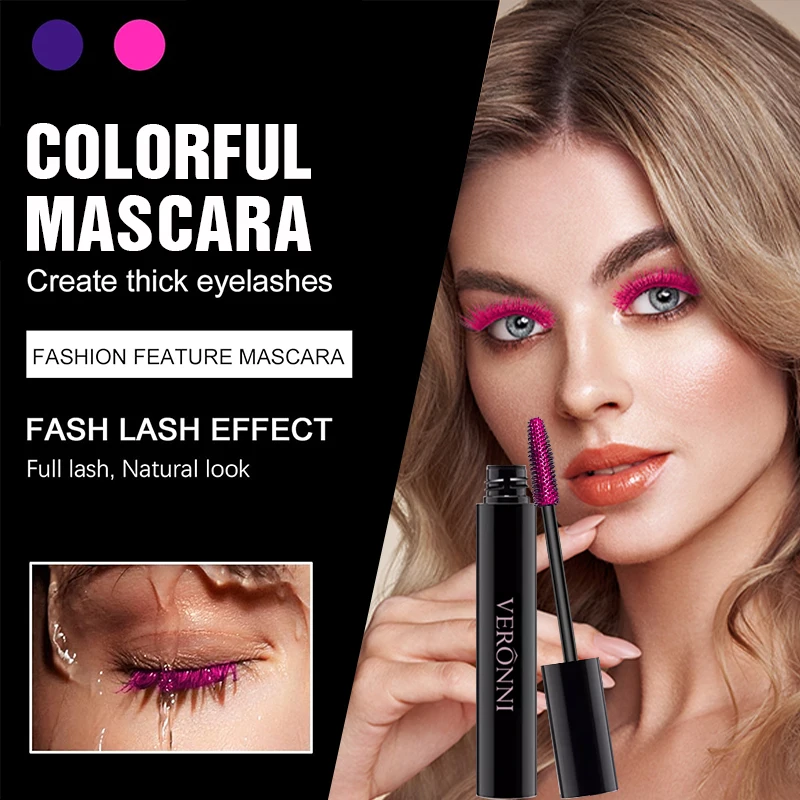 Colored Mascara Eyelashes, Purple Blue Red White Black Colorful Waterproof Mascara Charming Long Lasting Voluminous Mascara Eye