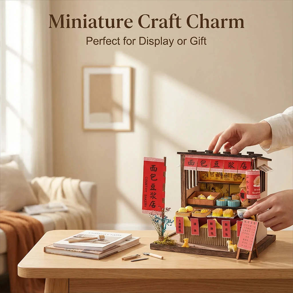 مجموعة نماذج خشبية لمتجر حليب الصويا من OUZEY DIY، مشروع بناء منزل مسرح الشارع الإبداعي، لعبة تعليمية هدية للبالغين 14+ #6