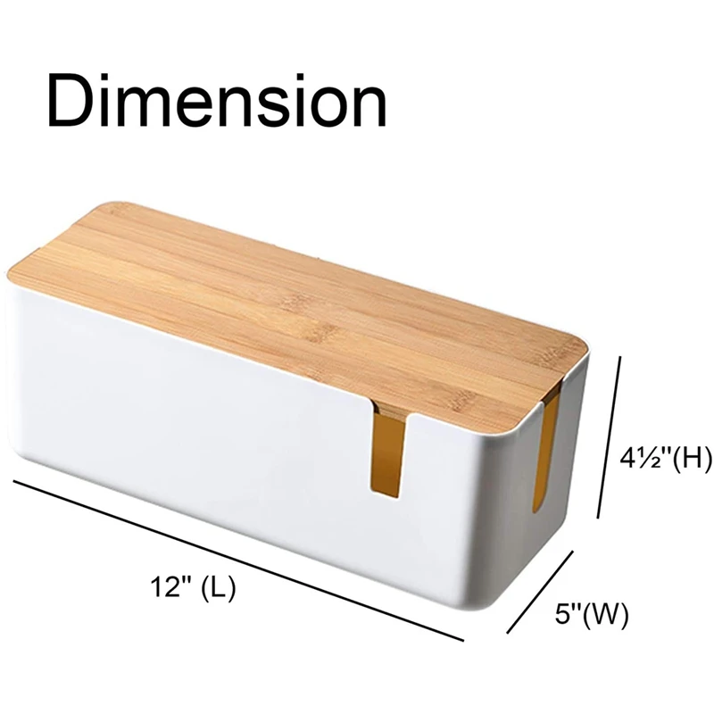 Cable Management Box With Bamboo Lid Small Cable Organizer Box For Extension Cord Power Stripe Surge Protector