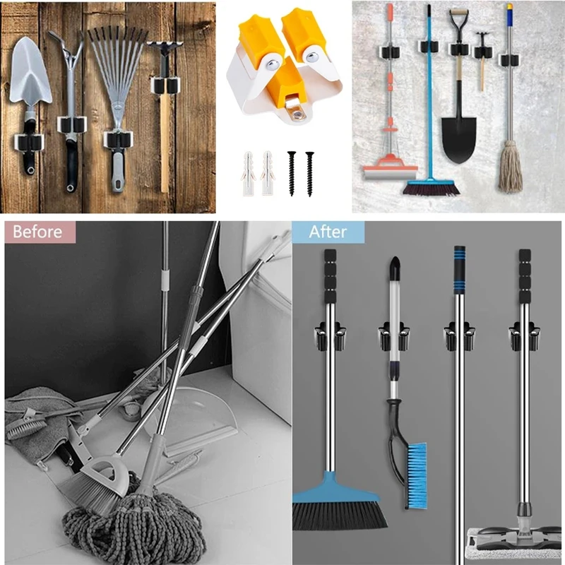 5PCs 10Pcs Mop Broom Holder Wall Mounted Garden Storage Clips Rack with Screws Handle Hanging Tools for Home Kitchen Bathroom