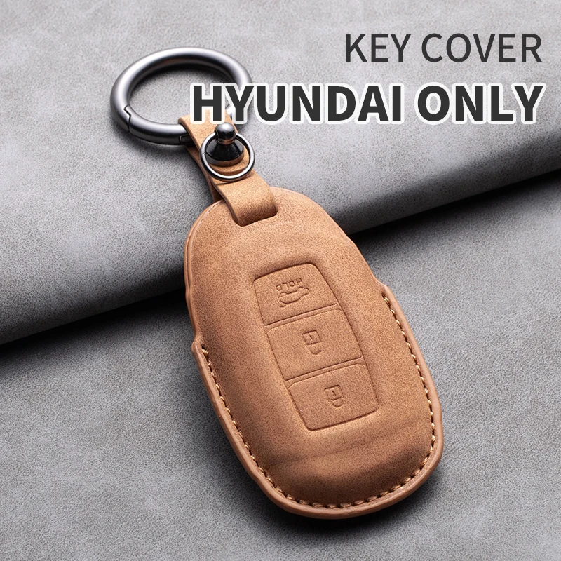 New Fashion Leather Car Key Fob Case Cover For hyundai Tucson Accent I30 I30N IX35 I40 I20N Kona Santa Elantra Creta 2024 Car