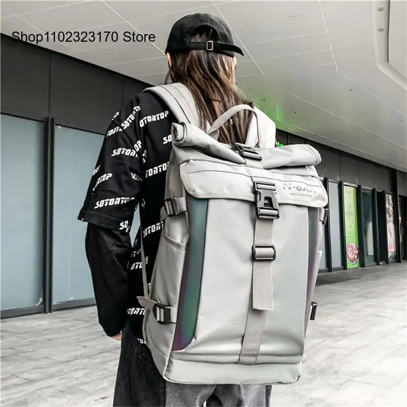 Men Backpack Large-Capacity Korean Version Casual Trendy All-Match Waterproof Backpack for Male 2022 Cool Bucket Bag Schoolbag