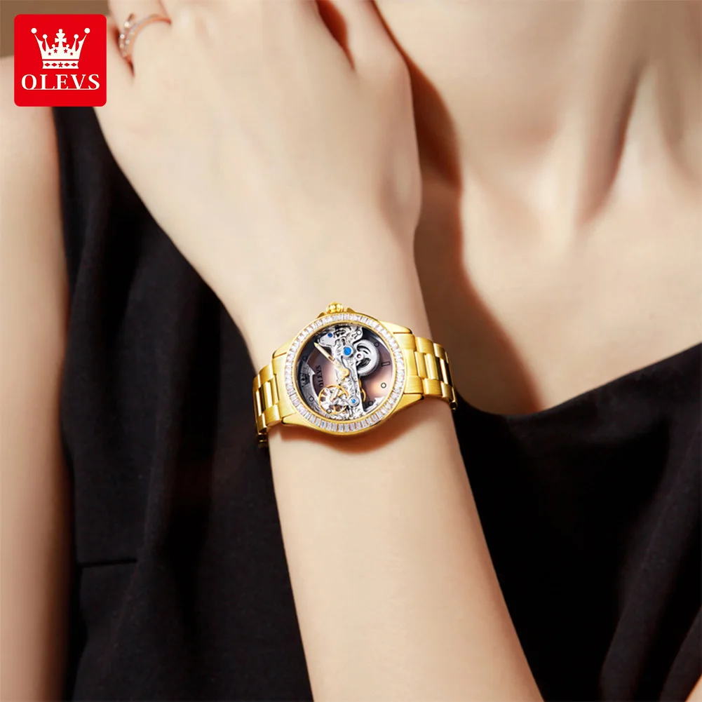 OLEVS 6699 Gold Watch for Women Luxury Diamond Watches High Quality Automatic Mechanical Watch for Women 2025 NEW Clock