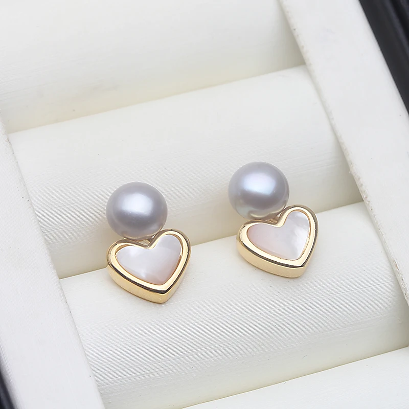 Neue natürliche Süßwasserperlen-Ohrringe für Frauen, kleine 925er Silber-Herzperlen-Ohrringe, Geschenk zum Geburtstag der Freundin, weiß, schwarz – Detail 4