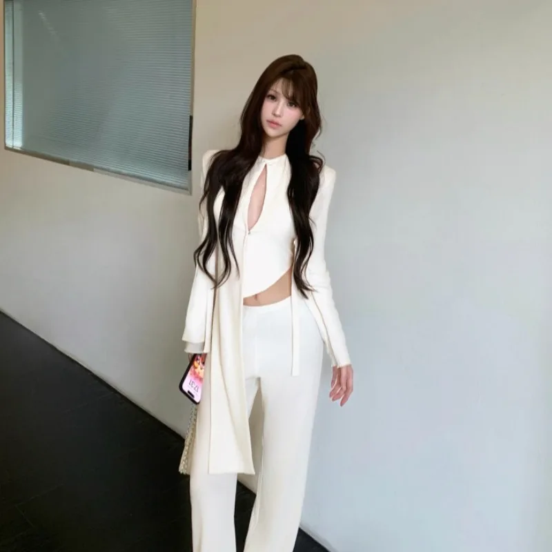 

Laid-ba сексуальный Bal Ne висячий дизайн, широкие брюки с высокой талией, осенний женский комплект Faion, свободная текстура, чувственный Sle